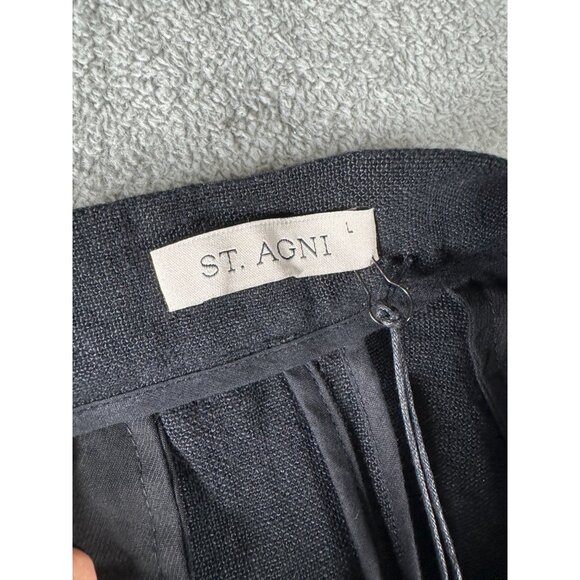 St. Agni Womens Black Linen Pleated Detailed Wide-Leg Trousers Size L - Picture 7 of 10